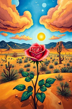 Painting of Beautiful Rose in the desert landscape in Salvador Dalí style in 24 colors for painting by-numbers kit