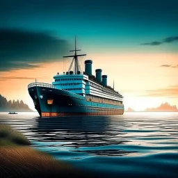 i want to create ai image for photo backgrounds of a ship parked on the shoreof a beautiful