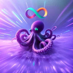 infinity symbol ∞ with vibrant powerful octopus jumping out of the water, striking, neon, chiaroscuro, dramatic, captivating, powerful, fantasy, beautiful, octane render, 16k post-production, artstation: award-winning: atmospheric: commanding: fantastical: clarity: ultra quality: striking: brilliance: stunning colors: amazing depth; lens: f/11, 35mm