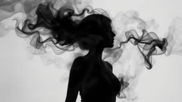 smoke art grey and white flowing around woman silhouette