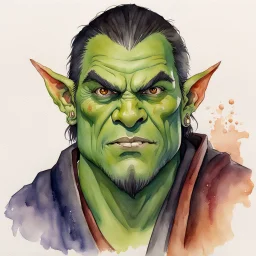 dnd, watercolour, illustration, portrait, half-orc, abbot