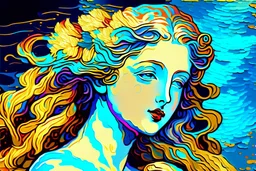 colourful digital painting of beautiful aphrodite, in the style of hokusai and van gogh