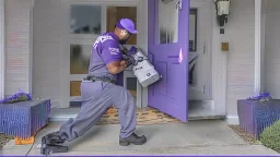 fedex driver with a chainsaw at the front door