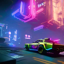 photo quality, unreal engine render, highest quality, vivid neon colors, volumetric lighting, cyberpunk 2077, deep colors in a dark setting background, post-apocalyptic,