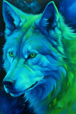 malarstwo zielony niebieski wilk