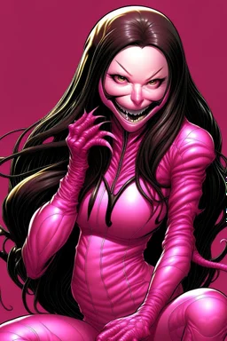 venom girl in pink satin suit