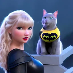 Taylor Swift in a batman outfit with a cat