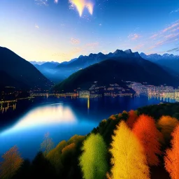 Lake Como, Italy,aerial view,extremely detailed digital painting, high resolution,8k, realistic, beautiful, volumetric lighting, mystical colors ,perfectly centered image, perfect composition, rim light, beautiful lighting,masterpiece, stunning scene, raytracing, anatomically correct, in the style Van Gogh and robert e howard and Ken Kelley and Ohrai Noriyoshi and Simon Bisley and tomzj1.