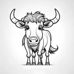 cute Wildebeest, black and white, white background, clean lines, coloring page for kids,