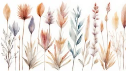 colorful Dried plants in a row filled the area in style of watercolor on a white background