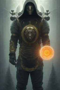 running berserker portrait , no face, black jogging suite , in the night Alps , holding coins , angels background, volumetric gold light, high detail, dark leaf tree, dark mountains in background, perfect, HR Giger style