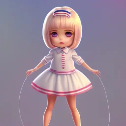 A very cute girl full body,wearing a short skirt,with blonde hair with a fade of light pink,sailor uniform,full round face