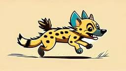 Cute chibi hyena dog chasing its own tail, cartoony, colorful, exaggerated, simplified, adorable