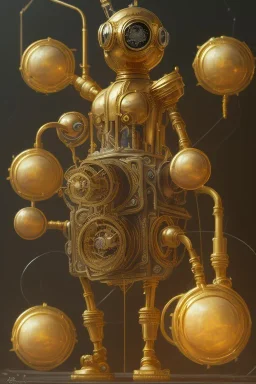 concept art of a giant mechanical clockwork marionette made of brass and gold in a dark moody interior, puppet, ornate, engraved highly detailed, fantasy, render, digital painting, trending on artstation, illustration, in the style of piotr jablonski, artgerm and greg rutkowski, dishonored, arkane lyon