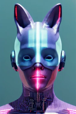 Medium Close Up Portrait, Front image. cyberpunk, rabbit mask, sweet woman, short hair. latex suit. Pink, silver, blue, color. Adidas style. Color background, photo studio. highly detailed, concept art, smooth, unreal engine 5, ray tracing, RTX, lumen lighting, ultra detail, volumetric lighting, 3d, finely drawn, high definition, high resolution.