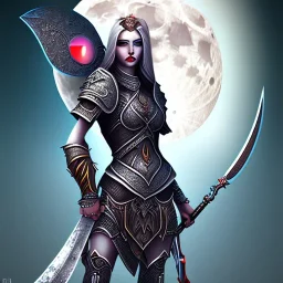 lady warrior top with blade under the Moon