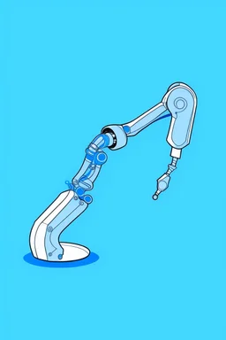 Draw a cover image. What it's about is an elongated flexible robotic arm with flexible joints that are drawing a three-dimensional model. The three-dimensional structure of the robot arm should be filled with color. The background is a blue gradient background.