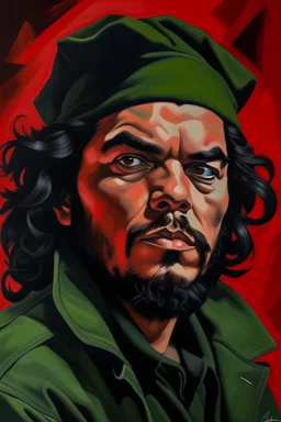 revolutionary portrait of che guevara but with the face of a very emotional Pepe The Frog and he has a perm.