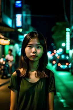 vietnamese young girl in the city by night