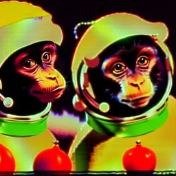 Stills from the unreleased 1953 film, "Christmas Monkeys in Space." photorealistic