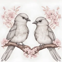 create two birds loving eachother, couple, fairy tale, realistic