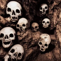 cursed cave, goats skulls, blood sea, creepy