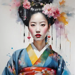 ultra detailed portrait painting of a Korean girl in traditional kimono, in Minjae Lee style, painted by Artur Bordalo