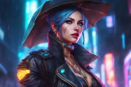 Jinx in 8k arcane drawing style, Dismal them, neon effect, close picture, rain, highly detailed, high details, detailed portrait, masterpiece,ultra detailed, ultra quality