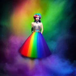 Full body portrait, painting, medium shot lady volumetric rainbow hair filigree