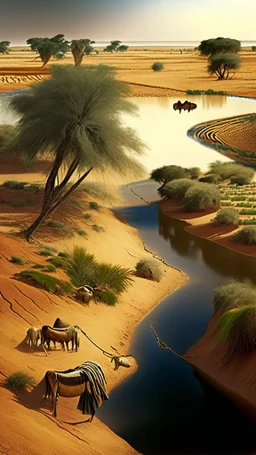 Africa, farming, river and desert