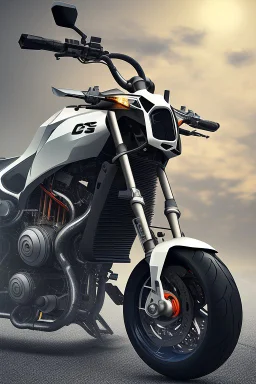 An advanced motorcycle with four wheels and a turbo jet in the