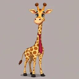 a character of a giraffe ,stand complete figure, wearing a long pois necktie, cartoon style