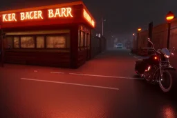 biker bar ,night lighting,rainy, realistic, unity engine, cinematic lighting, scriptable render pipeline.