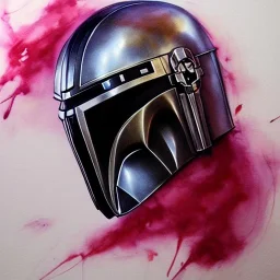 photorealistic the mandalorian helmet, illustration by <agnes cecile> <Yoji Shinkawa>, natural tones, ornate and intricate detail , soft smooth lighting, soft ruby and gold color