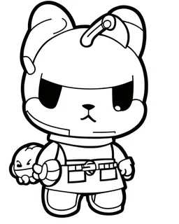 outline art for real Boba Hello Kitty coloring page, Japanese manga style, cartoon style, cute face, white background sketch style, full body is a must, only use outline, clean line art, no shadow, bold outline