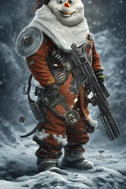 diver like a aggressive snow man,with the gun,hi quality detail,hi quality textures,cinematic,realistic,