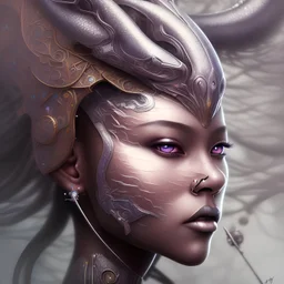 sango fantasy, fantasy magic, intricate, sharp focus, illustration, highly detailed, digital painting, concept art, matte, masterpiece head sexy front view black African beauty space lady silver carp skin one head African space night