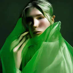 wearing a green translucent cloth