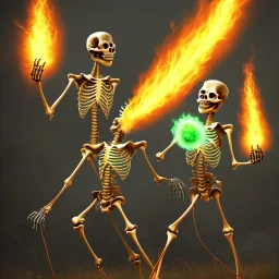 a flaming skeleton lord with a green flaming sword and a girl laying under his feet