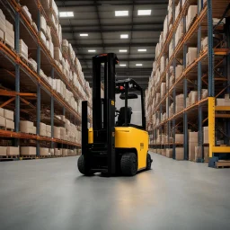 driverless forklifts moving in a warehouse