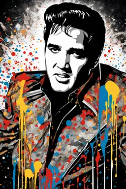 Elvis Presley, Line Art, Black Background, Ultra Detailed Artistic, Detailed Gorgeous Face, Natural Skin, Water Splash, Colour Splash Art, Fire and Ice, Splatter, Black Ink, Liquid Melting, Dreamy, Glowing, Glamour, Glimmer, Shadows, Oil On Canvas, Brush Strokes, Smooth, Ultra High Definition, 8k, Unreal Engine 5, Ultra Sharp Focus, Intricate Artwork Masterpiece, Ominous, Golden Ratio, Highly Detailed, photo, poster, fashion, illustration