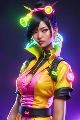 vietanamese woman wearing a neon from valorant like outfit with electric powers,vietnamese culture on her design,hunter x hunter style,bleach style,jojo style,Street Fighter Style,Mortal Kombat Style, Tekken Style,urbancore, Kof Style,league of legends style,gen x soft club style,one piece style,2000s Cartoon Style,adult swim style,vaporwave,Killer Instinct Style,Final Fantasy Style,todd Mcfarlane Style,mike mignola style