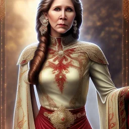 pltn style, beautiful photorealistic carrie fisher, hazered, jeweled veil, tall, slender, long hair, smooth, flawless skin, deep, mysterious eyes, red gown, intricate beading, sparkling jewels, diamonds, rubies, regal, dignified, graceful, fluid, ethereal quality, light steps, roses, jasmine scent, shimmering light, spirit, hope, joy, mortal, extraordinary beauty, charm, mystery, legend, fascination, cute big circular reflective eyes, Pixar render, unreal engine cinematic smooth, intricate