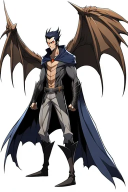 Anime man side character with dark , hybrid with Pteranodon wings,small muscles, aged 30, wearing a Pteranodon superhero suit
