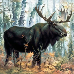 90's fantasy tcg art of a moose in forest