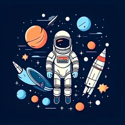 Space stars with rocket and astronaut animated