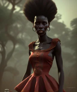 Negra Francisca, beautiful, African slave, simple red fabric dress, black hair, head and shoulders portrait, 8k resolution concept art portrait by Greg Rutkowski, Unreal Engine 5 volumetric lighting