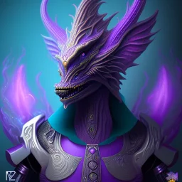 purple mythical creature in galaxy, teal and purple smoke, detailed, realistic, 4k