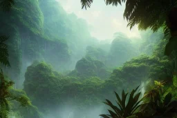 a highly detailed matte painting of a beautiful tropical jungle with a hidden city by mokoto shinkai, by greg rutkowski, by artgerm, by beeple, golden hour, cinematic lighting, octane render, 4k resolution, trending on artstation