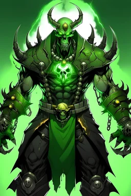 Sick looking villain that has a cool green combo with pistols for hands with a diaper thats a demon with a GYATTTTTTT and has six arms and has lighting around him
